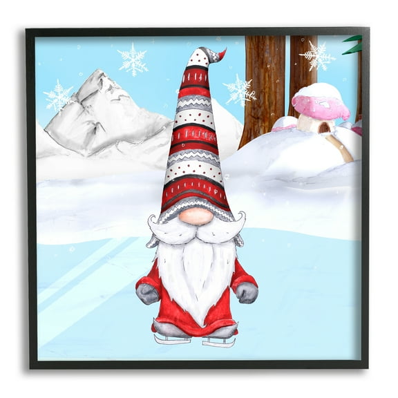 Stupell Industries Ice Skating Winter Gnome Red White Garden Elf, 24 x 24, Design by Hugo Edwins