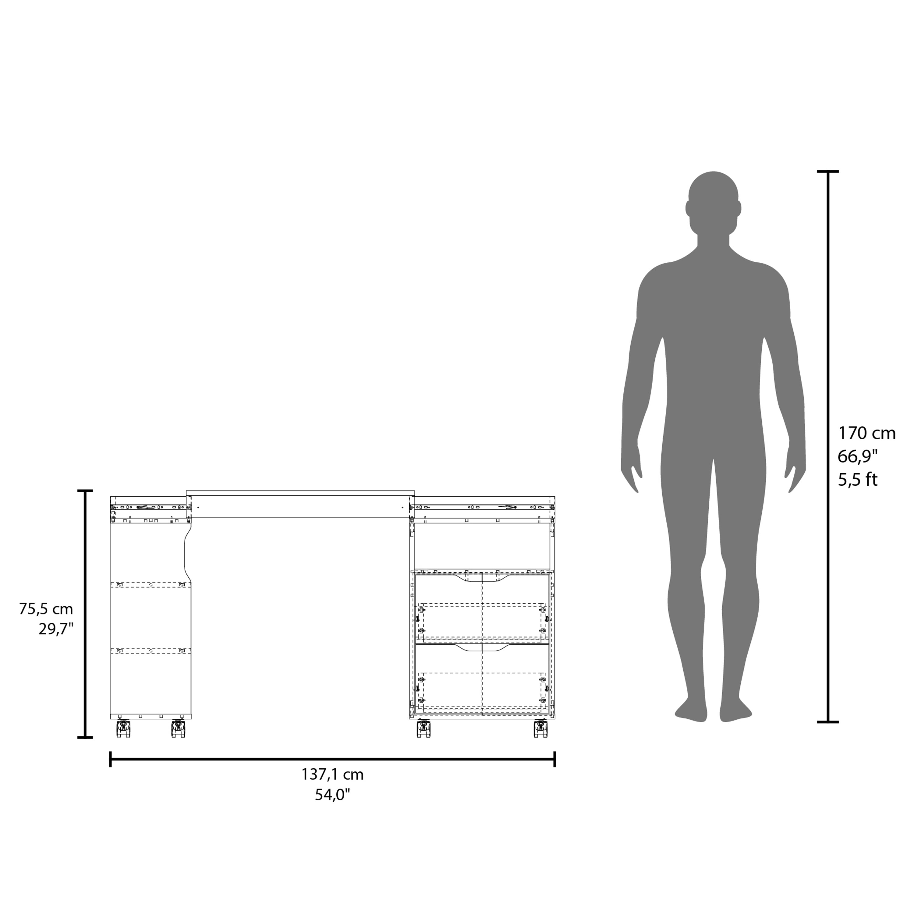 Astoutdoor Loris Extendable Desk with Two Drawers and Open Shelves