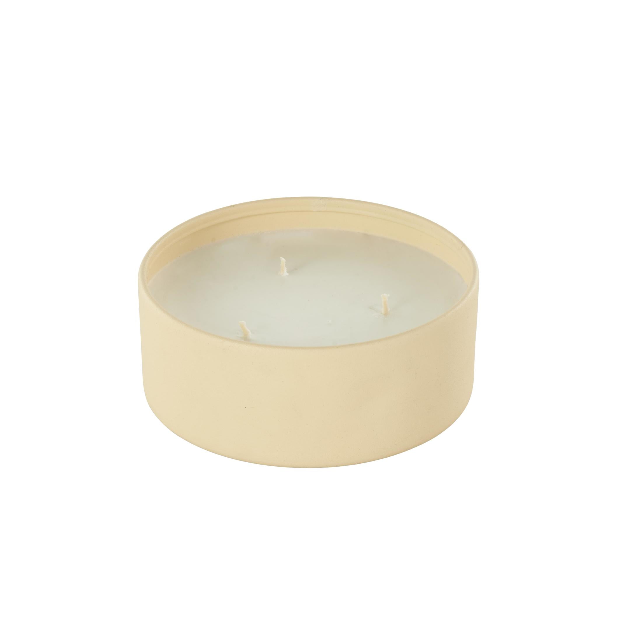 DecMode Beige Metal Rose Blossom & Sandalwood Scented Textured 22oz 3 Wick Candle with White Wax