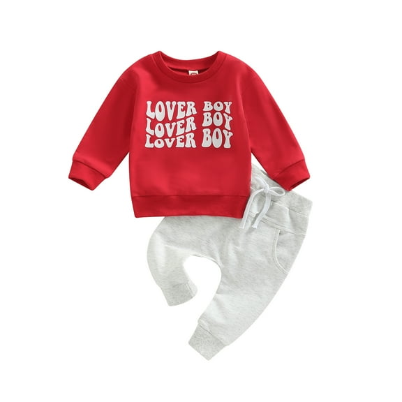 Elippeo Baby Boy Clothes Toddler Lover Boy Valentines Day Outfits 6M 12M 18M 24M 3Y Long Sleeve Shirts Letter Sweatshirt Pants Fall Winter Set