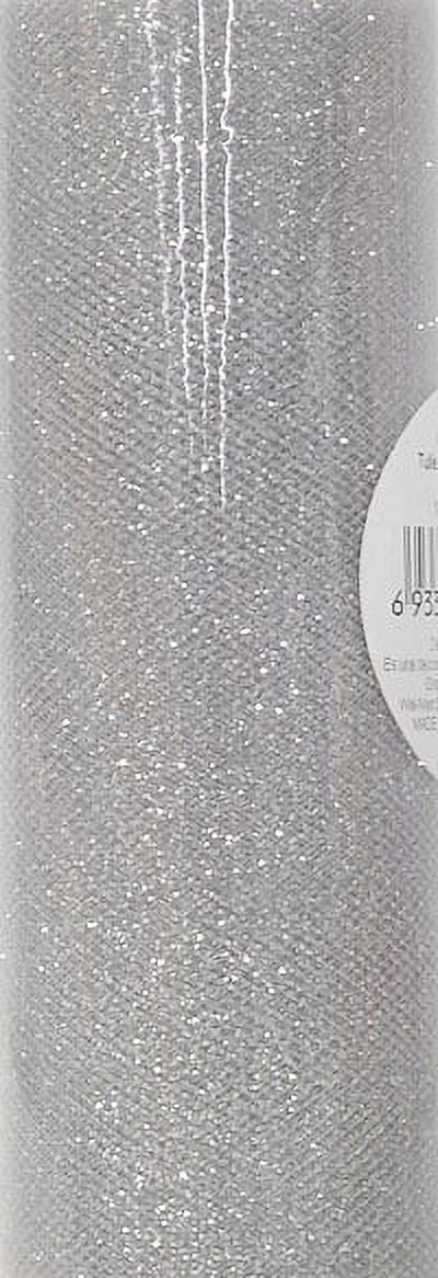 (3 pack) Fuzhou 6" Silver Glitter Tulle Fabric, 12 Yards, 100% Polyester by the Bolt.