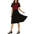 thumbnail image 2 of INSPIRE CHIC Peter Pan Collar Blouse for Women's Contrast Puff Sleeve Top S Wine Red, 2 of 6