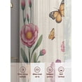 thumbnail image 6 of Pink Flowers Sheer Curtains 72 Inch Length 2 Panels Set Window Treatments, Spring Floral Butterfly Leaves Plants Retro Beige Rod Pocket Semi Curtains for Living Room/Bedroom/Kitchen, 104"W x 72"L, 6 of 7