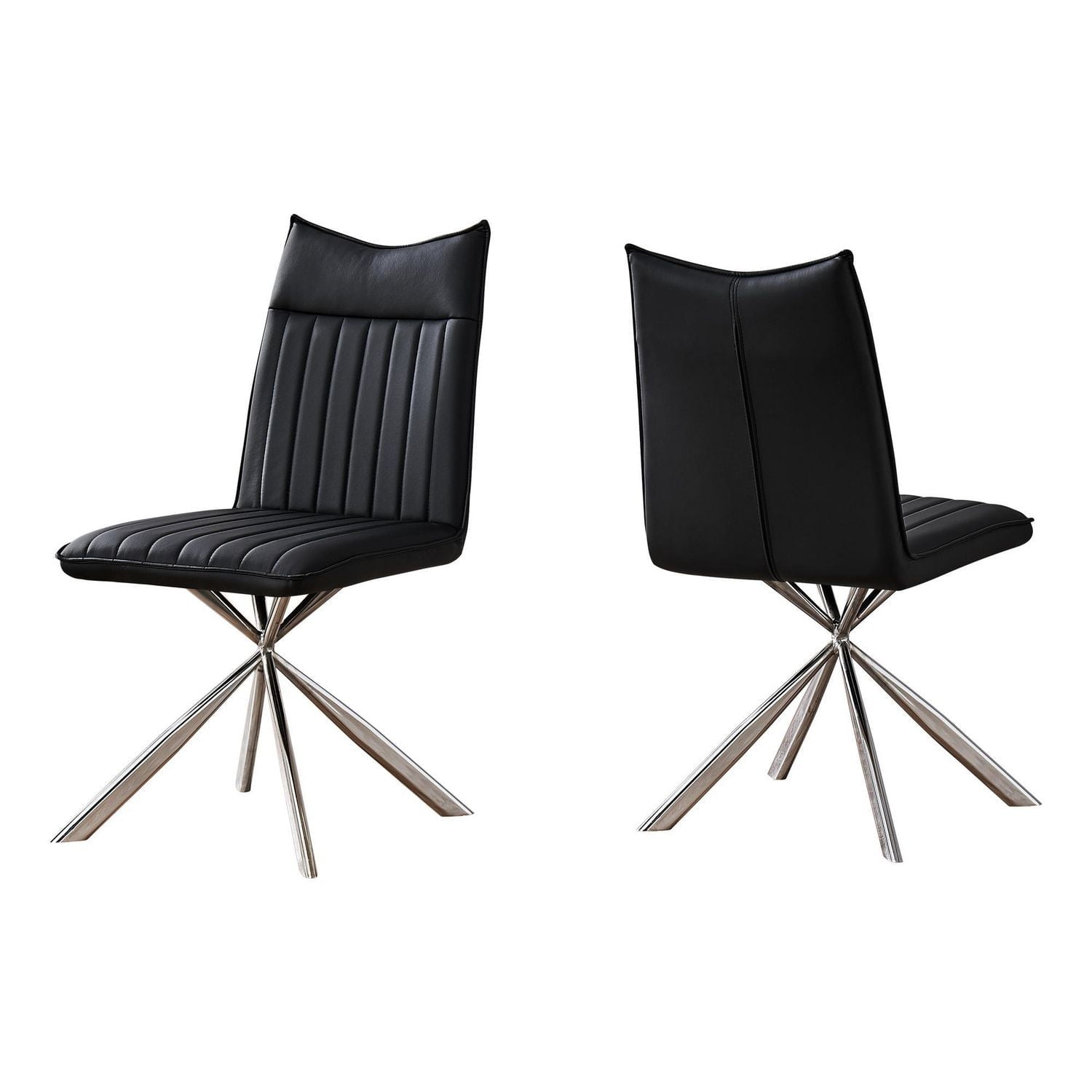 Monarch Specialties Dining Chair, Set Of 2, Side, Upholstered, Kitchen, Dining Room, Pu Leather Look, Metal, Black, Chrome, Contemporary, Modern