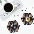 thumbnail image 4 of Lsque Hibiscus Rose Pattern 4" Drink Coasters Set of 4, PVC Leather Absorbent Coasters, Table Coaster Set Decorative Coffee Cup Coasters Housewarming Gift -Hexagon, 4 of 6