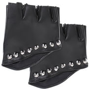 Goth Gloves Fingerless Cosplay Rivet Costume Black Fingerlessgloves Women's Miss Pu