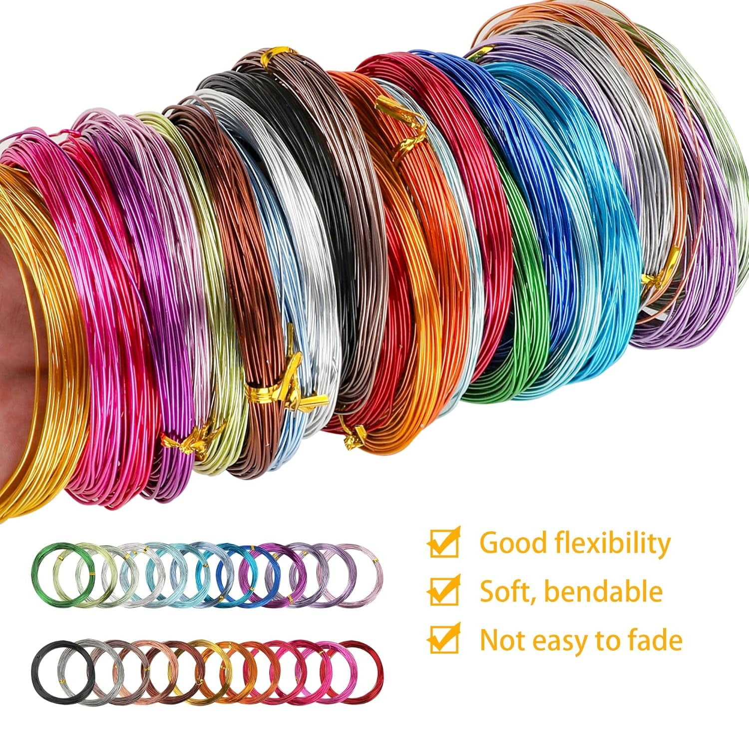 26 Rolls Colored Aluminum Craft Wire for Jewelry Making,0.8 mm Metal Artistic Jewelry Beading Wire,Aluminum Arts Crafts Wire for Bracelets, Rings, Earrings, Wire Wrapping, Each Roll 16 Feet,26 Colors