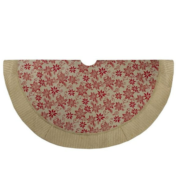 48 in. Rustic Burlap Poinsettia Christmas Tree Skirt, Tan & Red