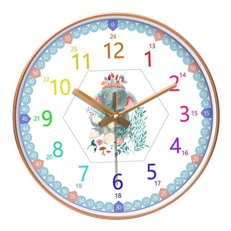 oshhni harilla Wall Clock Non Ticking Colorful Easy to Read Telling Time Teaching Clock Elephant