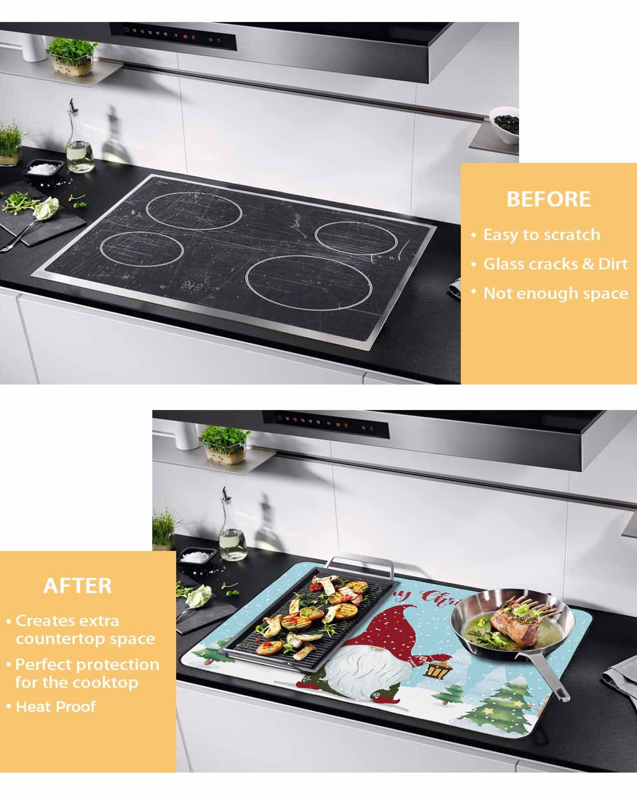 Large Induction Cooktop Protector Mat Christmas Gnomes Stove Top Covers for Electric Stove, Winter Snowflakes Xmas Pine Tree Decorative Stove Burner Cover Mats, Glass Top Stove Cover