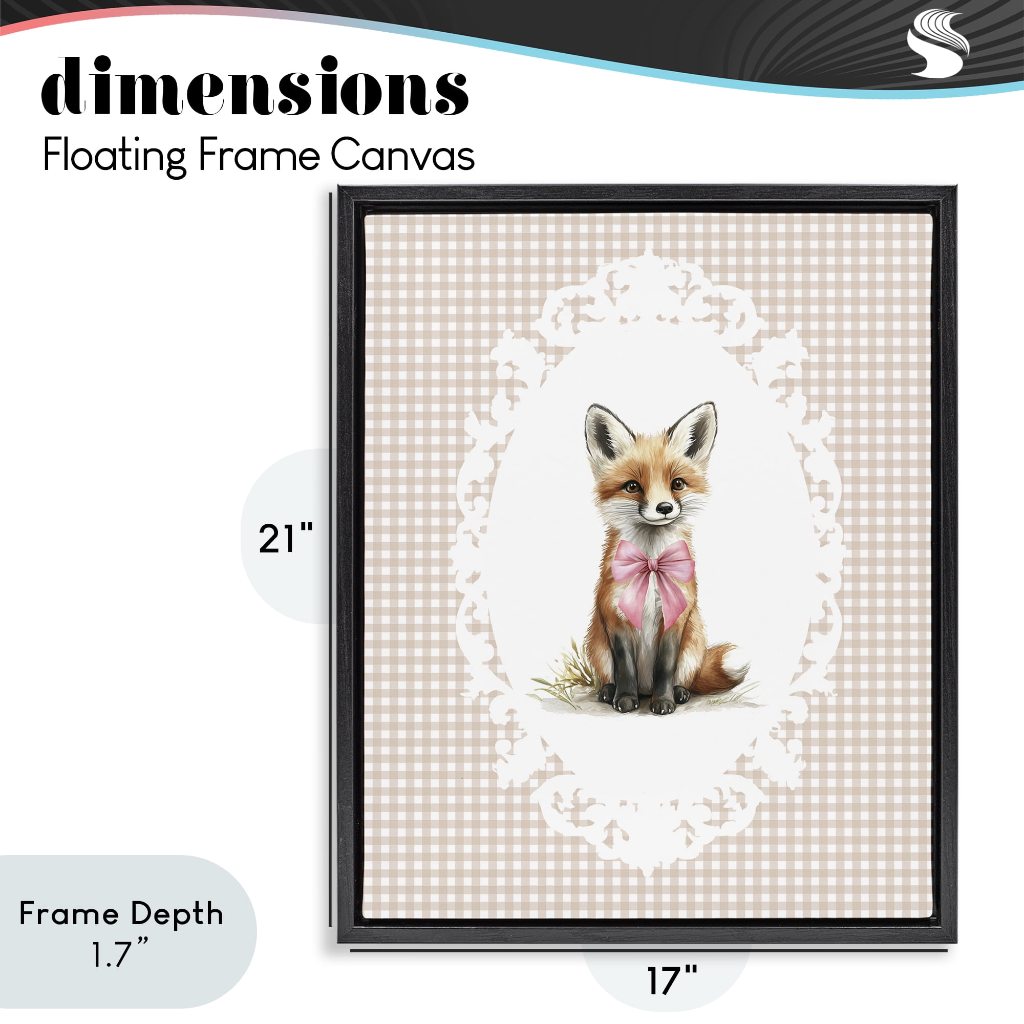 Stupell Industries Vintage Bow Fox on Gingham Black Framed Floater Canvas Wall Art, design by Christine Simpson Art