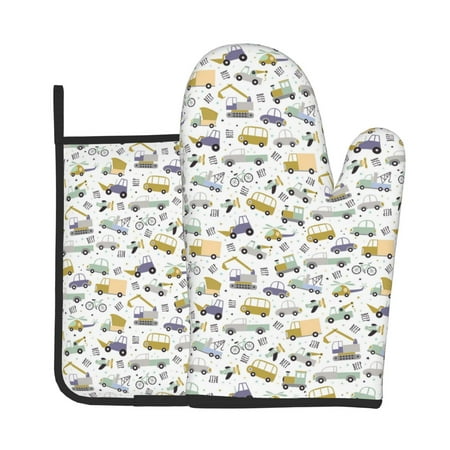 

Xecao Transport 1 Pattern Oven Mitts and Pot Holders Sets Heat Resistant Silicone Oven Mittens Extra Thicken Long Kitchen Cotton Oven Glove for Cooking
