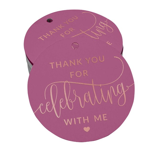Inkdotpot Real Rose Gold Foil ThankYou For Celebrating With Me Birthday Tag Favor Hang Paper Tag 50 Piece