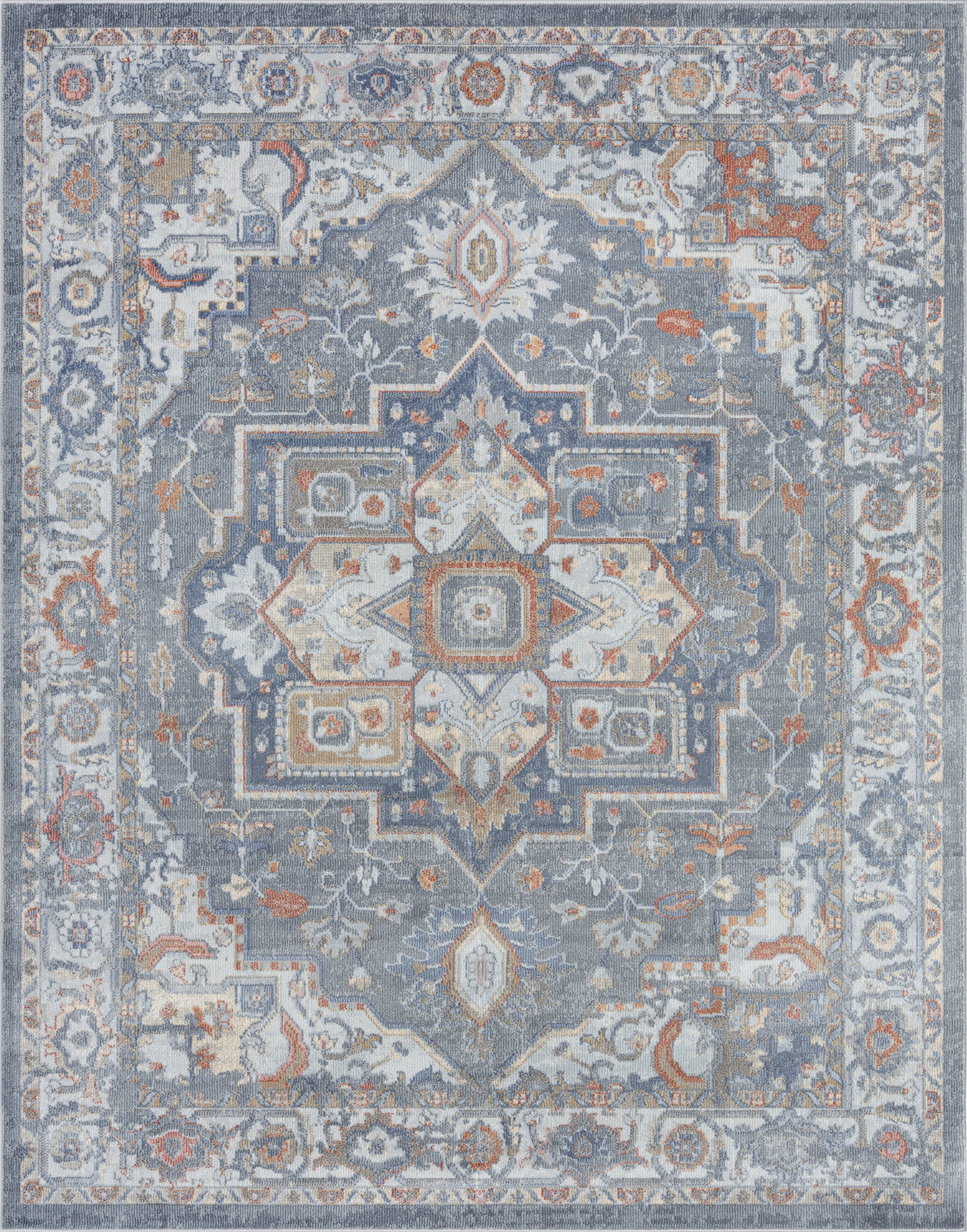 Allure Traditional 5' x 7' Charcoal and Navy Polypropylene Indoor Area Rug