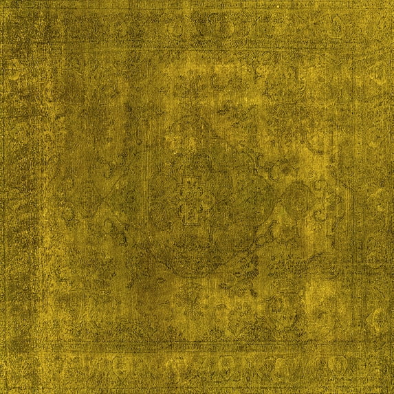 Ahgly Company Indoor Square Oriental Yellow Industrial Area Rugs, 4' Square
