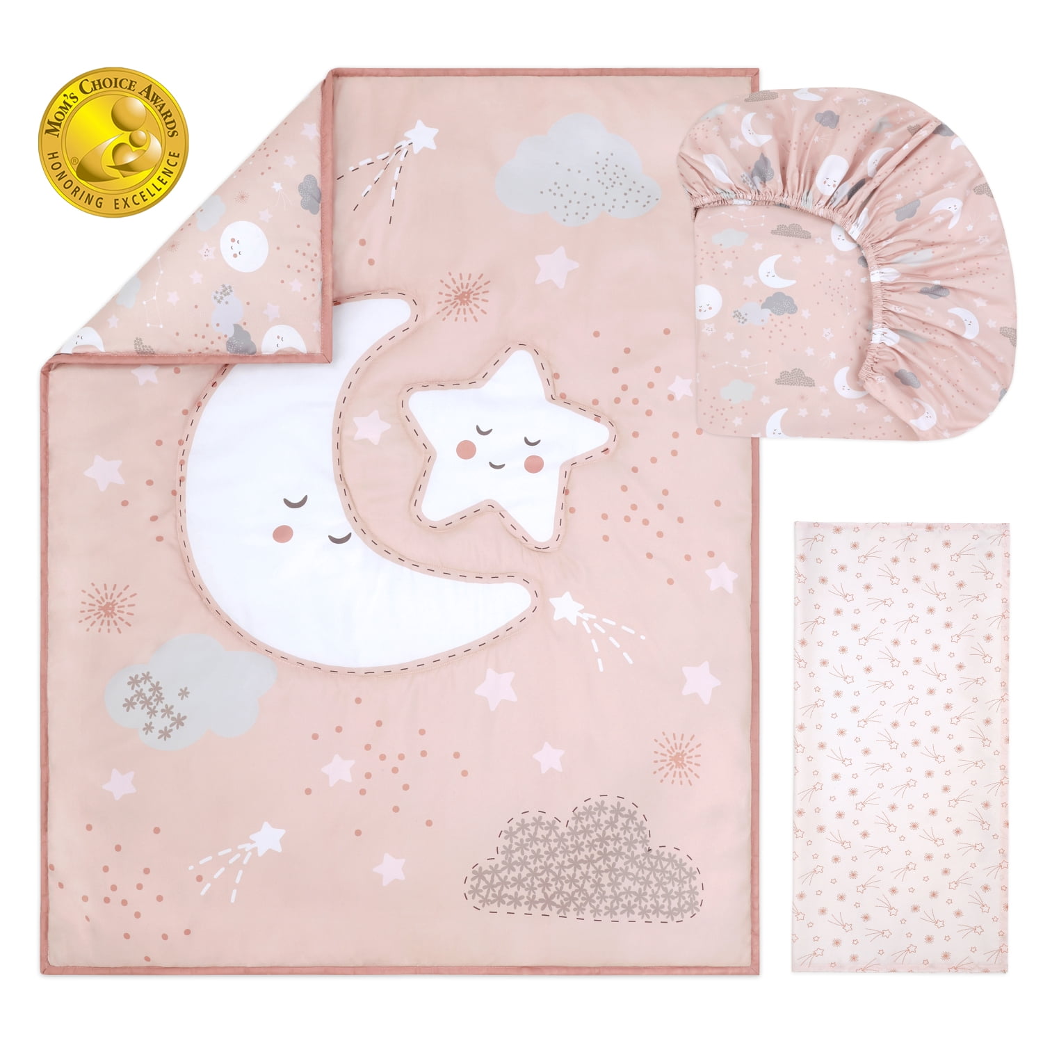 The Peanutshell Crib Bedding Set for Baby Girls, New Moon, 3 Piece
