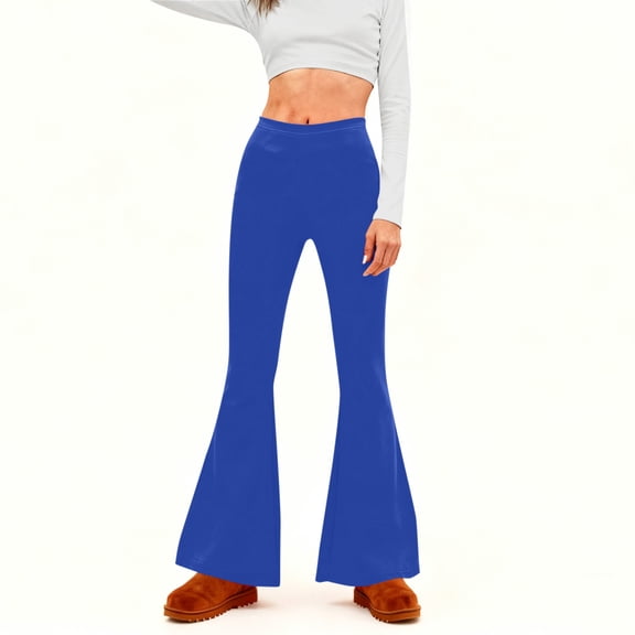 XUNKUSGA Flare Pants for Women Casual Stretchy Wide Leg High Waist Bell Bottom Yoga Pants Soild Color Tummy Control Trousers Pants for Women Lightweight Soft Yoga Pants Women S-2XL Blue