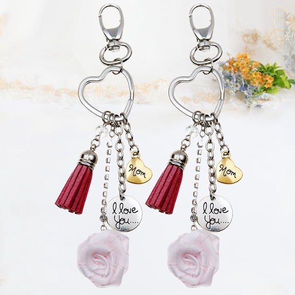 Baluue 2-Pack Multi-Color Heart Rose Pendant Keychains Alloy Key for Keys, Bags, and Car Accessories