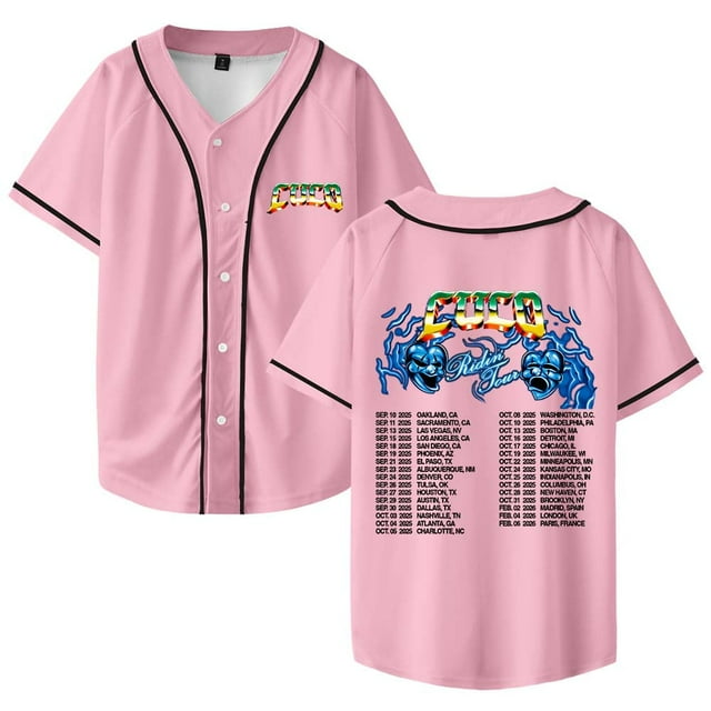 Cuco Ridin Tour 2025 Merch Maillot de Baseball Col en V Femmes Hommes Manches Courtes Mode Urbaine Vêtements, TTP, Rose