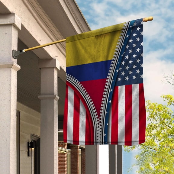 Zipper Flag American Show Colombian Flag USA Colombia Patriotic Root House Flag, Double-Sided Decorative Outdoor Flag, Patriotic Polyester Yard Flag 29.5 x 39.5 in