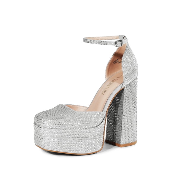 Zapatos DREAM PAIRS Aurelia Tacones Plataforma y Bloque Plateados Talla 6.5