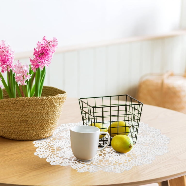 2Pcs Beige Cotton Handmade Crochet Lace Tablecloth Doilies Table Overlay Round 15 7 Inch