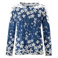thumbnail image 5 of Women's O-Neck Lace Patchwork Tops Plus Size Long Sleeve Pullover Classic-Fit Hollow Out Gradient T-Shirts, 5 of 5