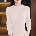 thumbnail image 2 of ManxiVoo Women Knit Pullover Semi High Neck Classic Stripe Thick Warm Soft Sweater for Everyday Comfort L Size Beige, 2 of 8
