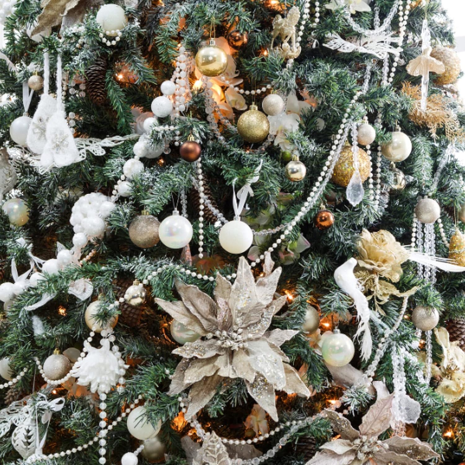 10mm Faux Pearl Beads Garland Pearl Bead Roll Strand of Pearls to Decorate,11 Yds Pearl Strands Spool Pearl String for Floral Centerpieces Wedding Party Favor Christmas Tree,DIY Crafts(White)