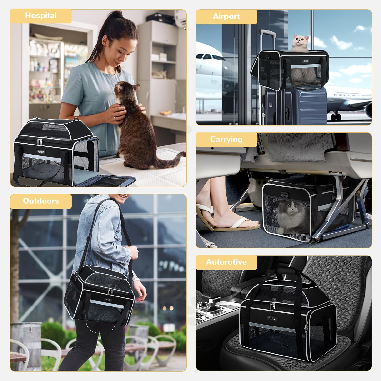 Top-Expandable Pet Carrier 17x11x9.5 Inch Alaska Hawaiian Airline Approved Soft Sided Underseat to 12lbs Travel Carriers for Small Cats and Dogs with Locking Safety Zippers Anti-Scratch Mesh