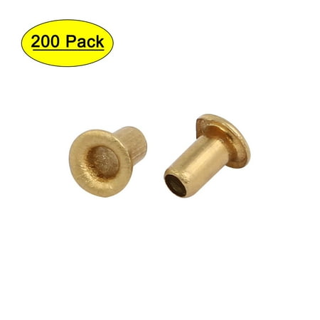 

200Pcs M2.3 x 4mm Brass Plated Metal Hollow Eyelets Rivets Gold Tone