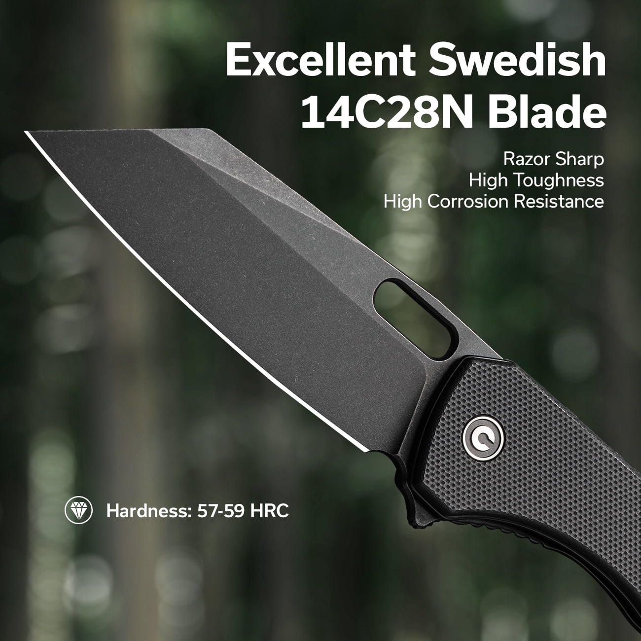 CIVIVI Nugz Folding Pocket Knife 3.17" 14C28N Blade Black G10 Handle Flipper Knife C23060-1