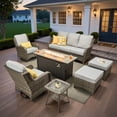 thumbnail image 3 of Ovios 7 Piece Outdoor Patio Furniture Set All-Weather Wicker Rattan Conversation Set with High Back Swivel Chairs & Propane Fire Pit Table, Gray, 3 of 12