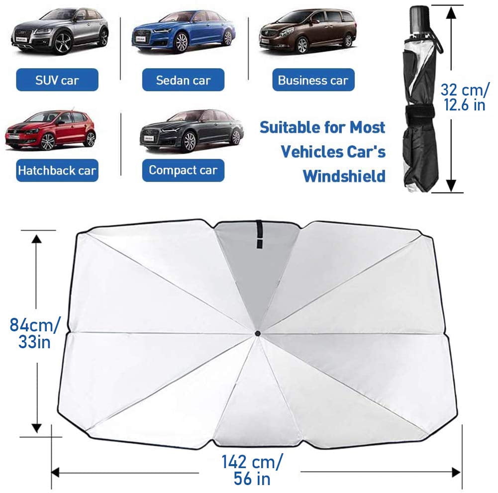 JASVIC Car Windshield Sun Shade Umbrella, Foldable UV Block Sunshade Cover, Classic Shape