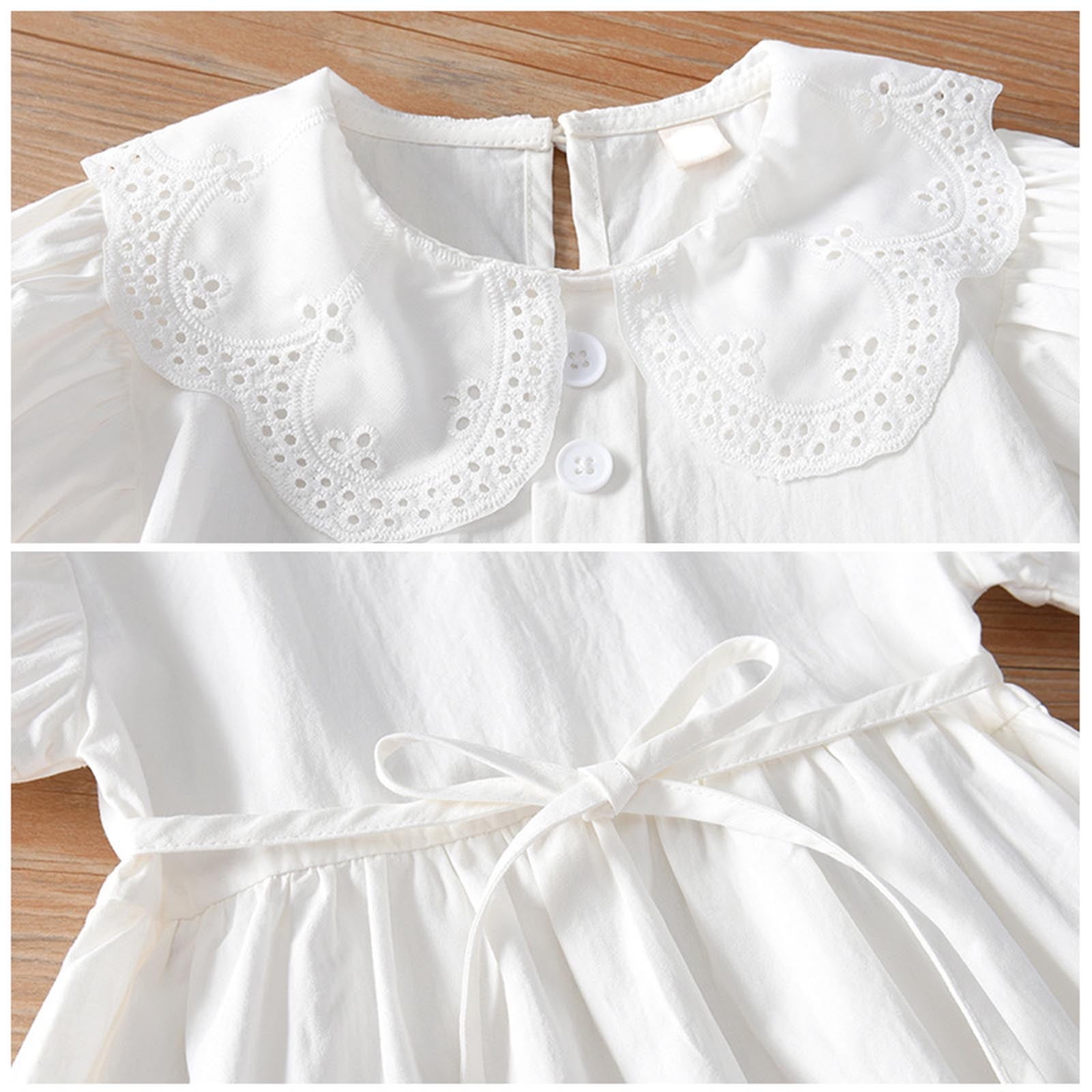 CHEEREAM Toddler Girls Casual Dress Puff Sleeve A-Line Swing Flared Party Birthday Dresses with Peter Pan Collar for 2-14 Years White 9 Years