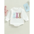 thumbnail image 2 of Bagilaanoe Newborn Baby Girl Easter Rompers Rabbits Print Long Sleeve Bodysuits 6M 12M 18M 24M Infant Casual One Piece Short Jumpsuit, 2 of 8
