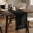 thumbnail image 3 of Macrame Boho Table Runner 72 Inches Long Farmhouse Woven Cotton Home Decor for Dining Room Table Kitchen Island Buffet Console Bridal Shower Party Rustic Farmhouse Kitchen Decor - 12x72 Inch（Black）, 3 of 8