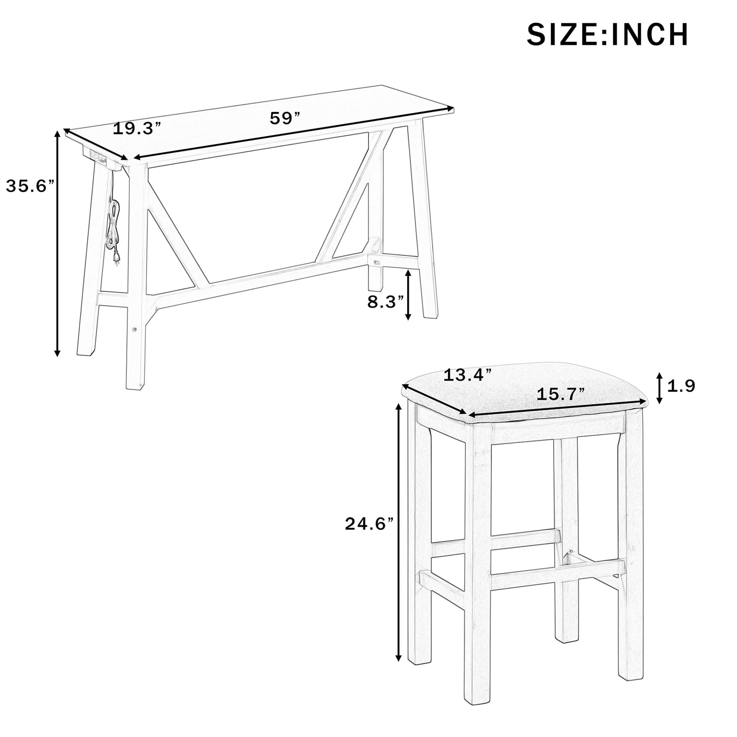 Kadyn Multipurpose Home Kitchen Dining Bar Table Set, Rubberwood Top Pub Table & Chair Set with 3 Upholstered Stools, Dining Table Set for 3, Walnut Kadyn Multipurpose Home Kitchen Dining Bar Table Set, Rubberwood Top Pub Table & Chair Set with 3 Upholstered Stools, Dining Table Set for 3, Walnut