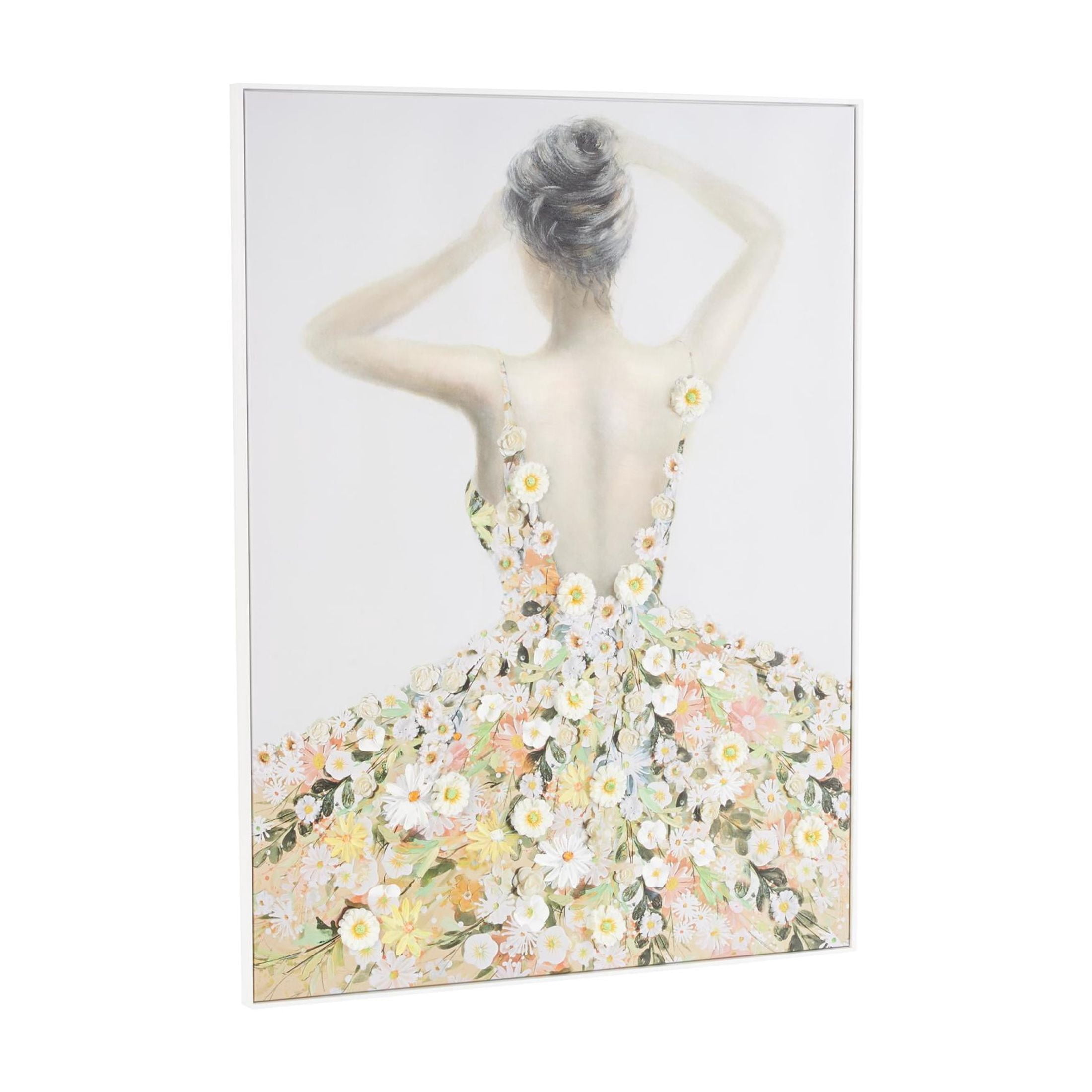36" x 47" Woman Framed Wall Art with 3D Daisy Flowers, by DecMode