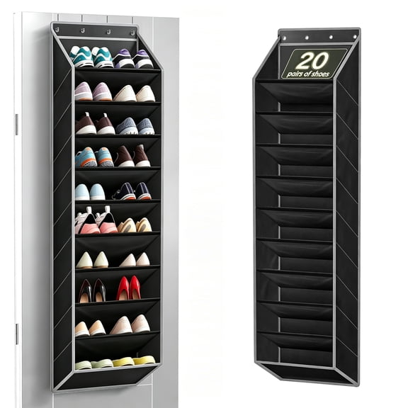 OGGDUJW 10-Tier Over the Door Shoe Organizer, Hanging Shoe Rack for Closet with Deep Pockets, Holds 20  Pairs of Sneakers, Boots & Heels, Black