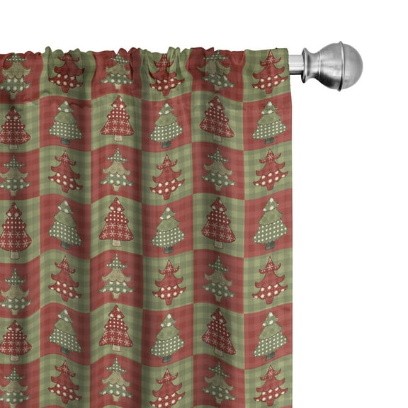Ambesonne Christmas Window Curtains, Noel Trees Quilt, Each 28" W x 95" L, Ruby Reseda Green