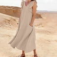 thumbnail image 2 of Lmueinov 2026 Women's V Neck Ruffle Cap Sleeve Cotton Maxi Dress, 100% Pure Cotton Loose Fit Side Pockets Casual Vacation Flowy Long Dress S-2XL, 2 of 5