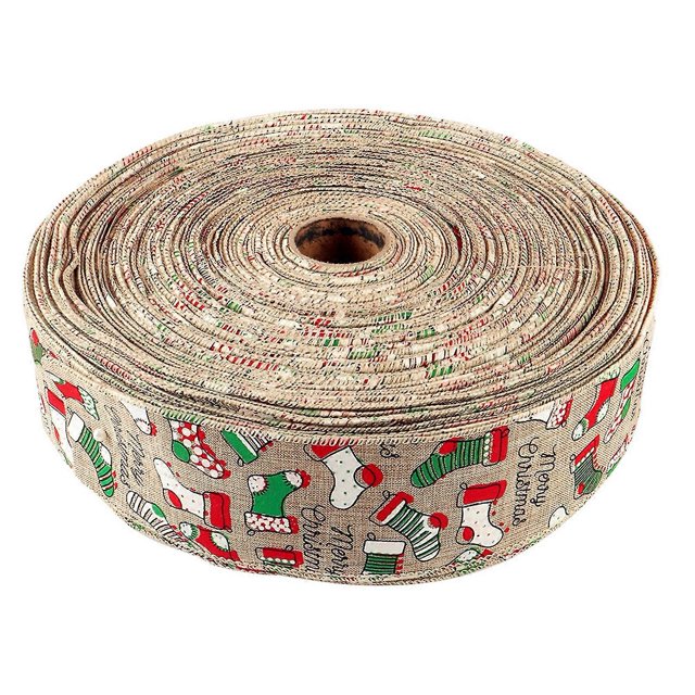 Cinta navideña de 5 m, extra larga, con impresión fina, resistente al desgarro, diseño de escena, para agregar ambiente, embalaje de regalo, cinta de lino con forma de estrella para árbol de Navidad