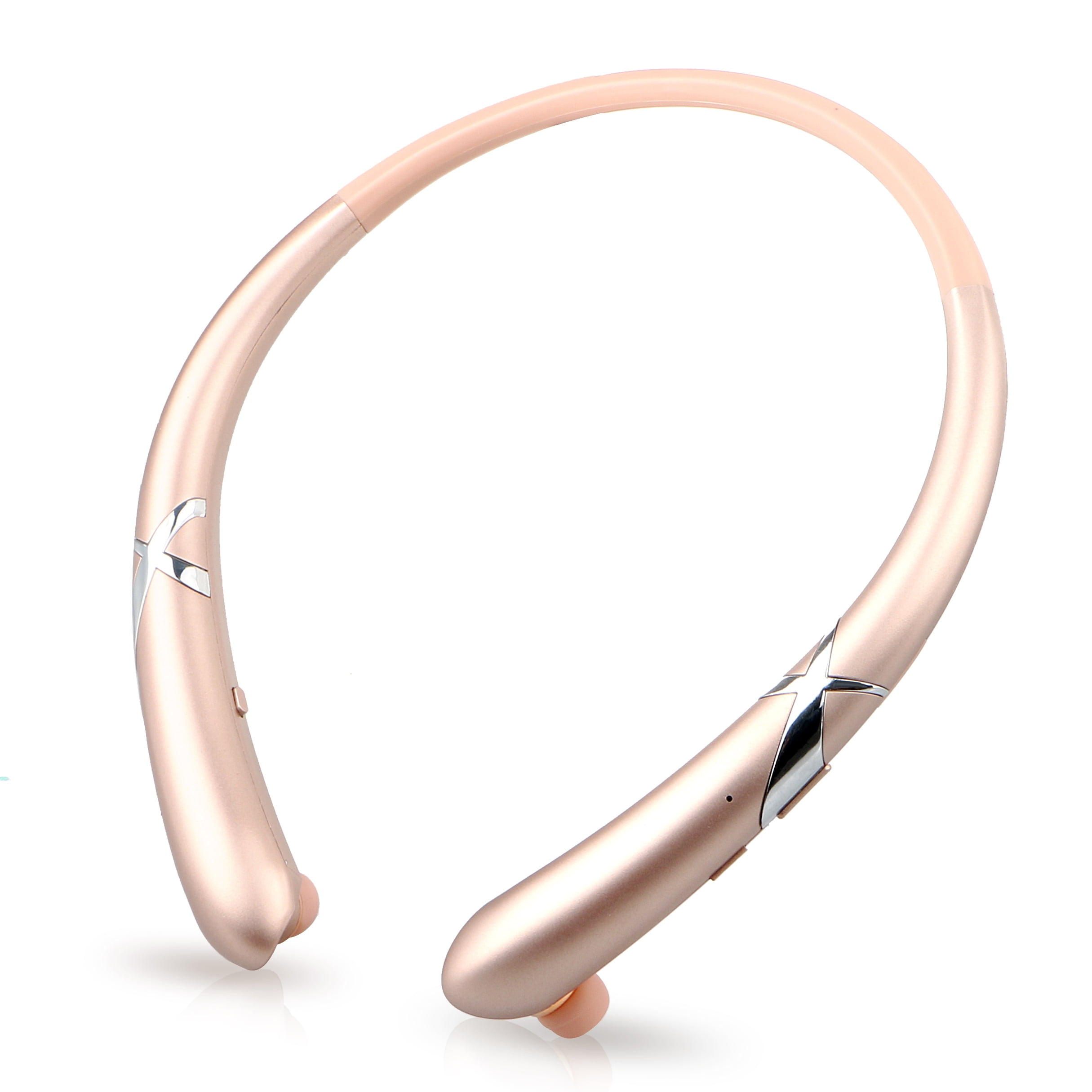 Wireless Bluetooth 5.0 NeckBand Headset Sport Stereo Retractable Headphone Earbuds Earphone with MIC Microphone(Rose Gold)
