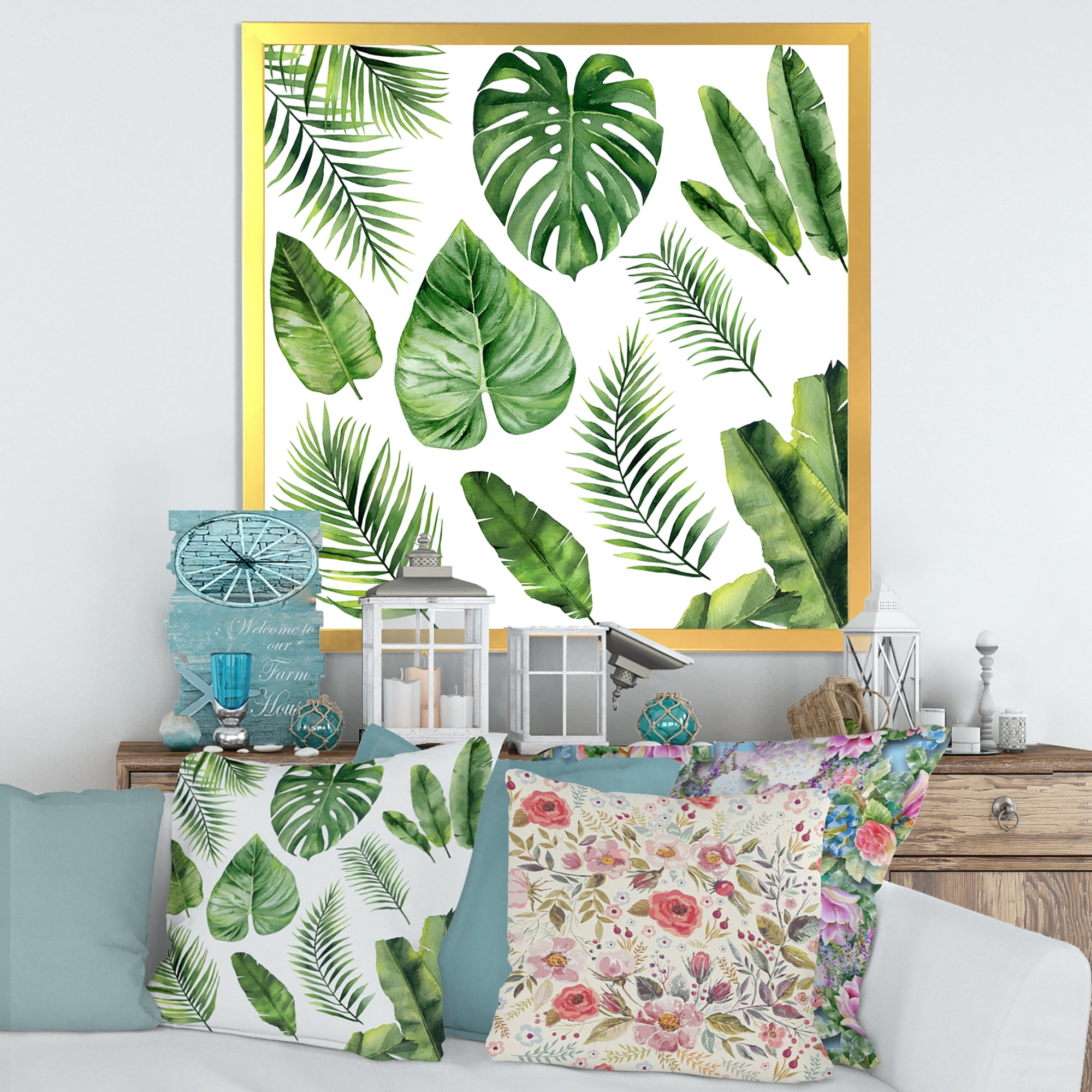 Designart 'Close Up Of Tropical Leaf Of Monstera V' Farmhouse Framed Art Print