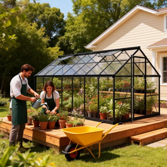 PABIMIA 8x14 FT Polycarbonate Outdoor Greenhouse, Aluminum Walk-in Greenhouse with Roof Vent, Black