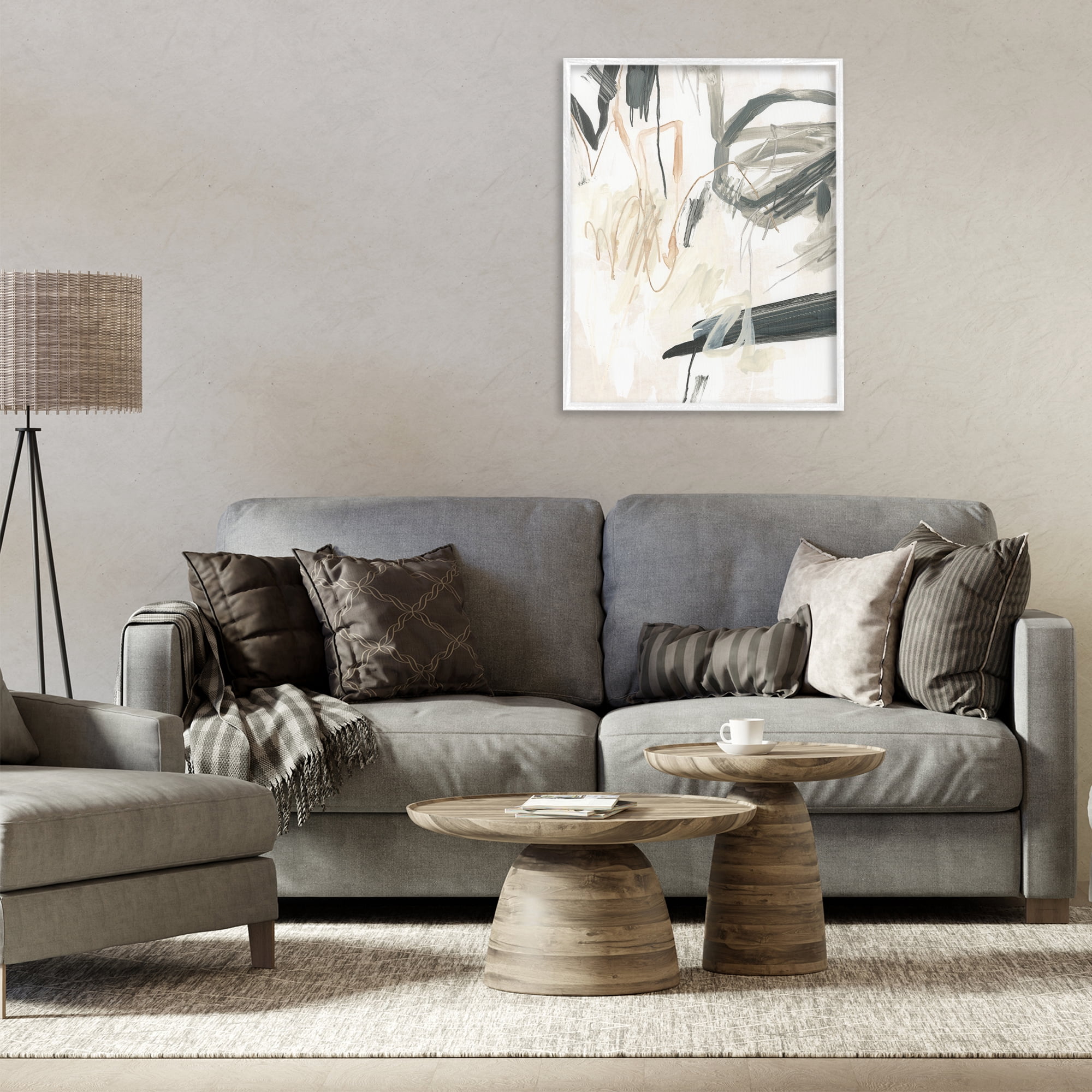 Stupell Industries Scribbled Abstract on Beige Abstract Painting White Framed Art Print Wall Art, 24 x 30