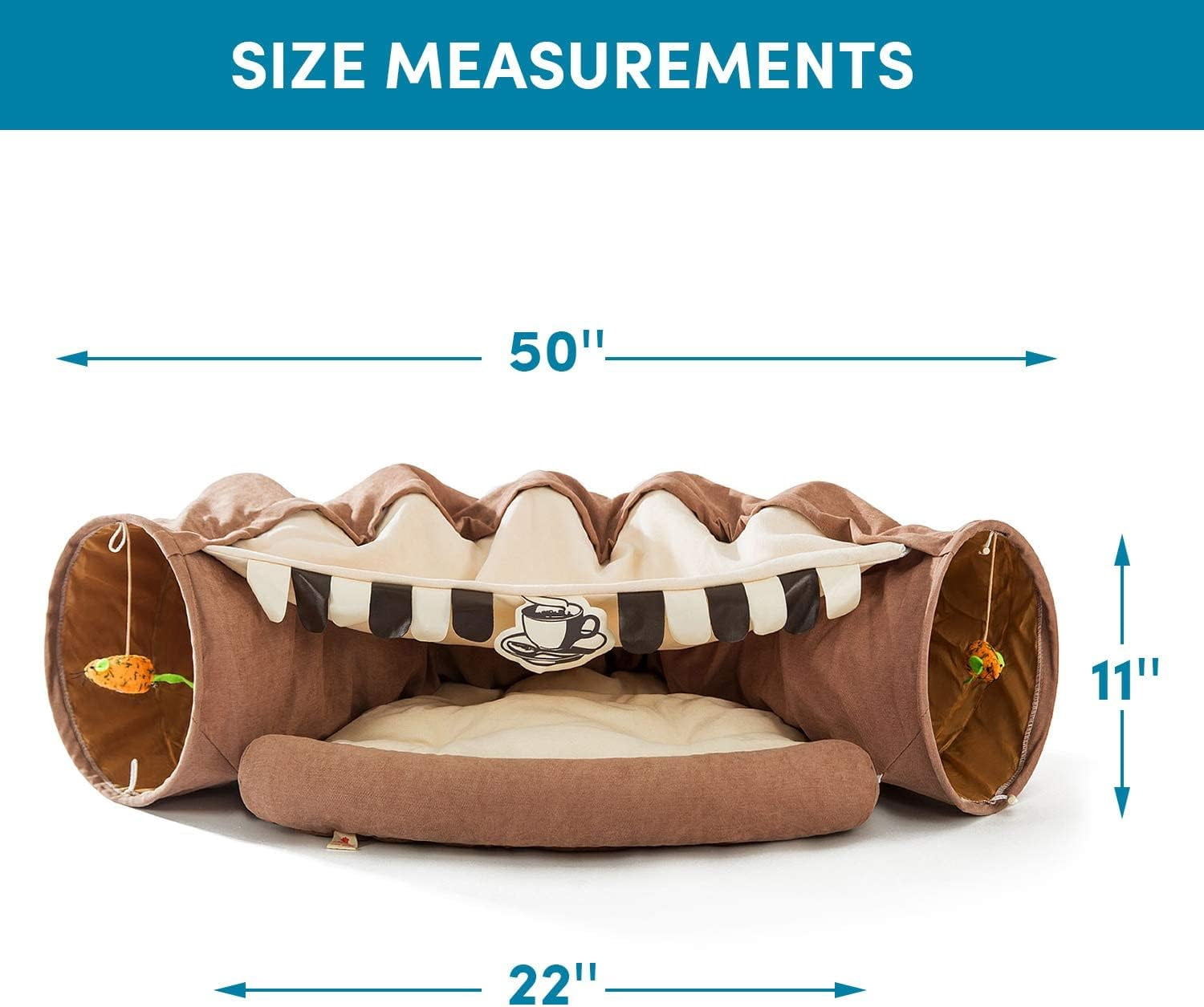 Cat Bed for Indoor, Cat Tube with Collapsible Washable Bed, Cat Tunnel, Premium Toy for Small Medium Large Cat.(Cafe)