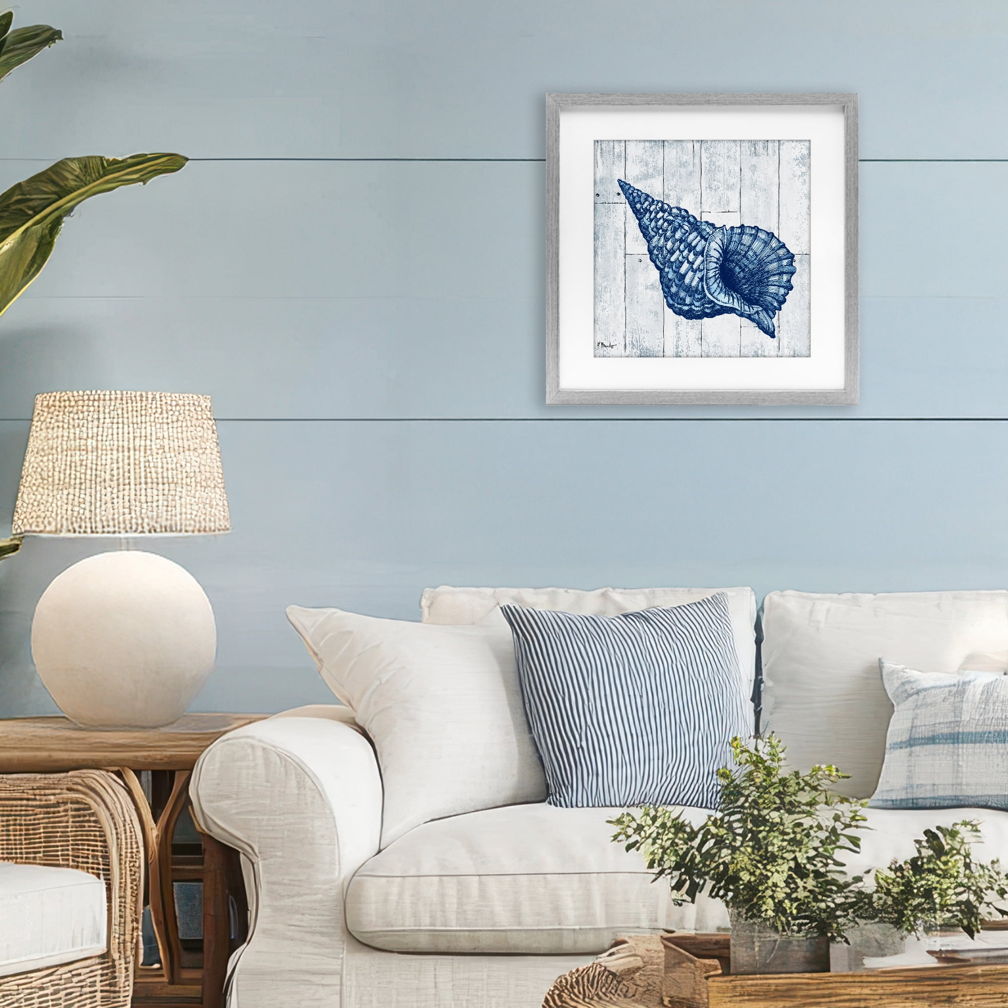 Stupell Industries Coastal Timberland Conch Gray Framed Print Under Glass, design by Paul Brent