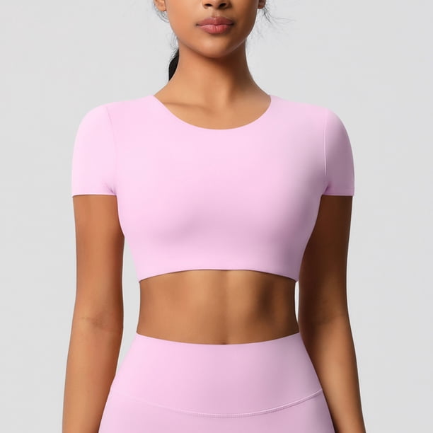 mfyjkho Tops Para Salir, Blusas Casuales De Moda Para Mujer, De Color Sólido, Deportivas, De Yoga, De Secado Rápido, De Manga Corta Y Cuello Redondo Tops Para Salir Para Mujer Xl